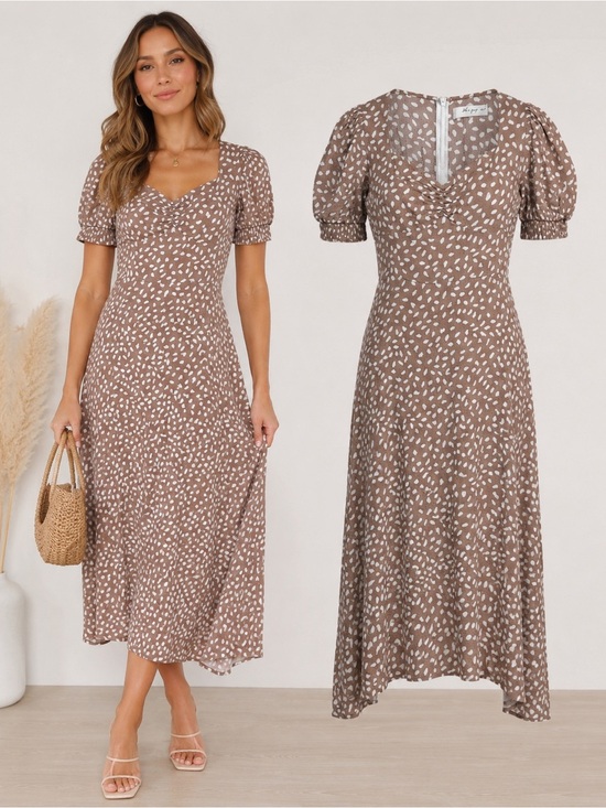 Petal & Pup Dresses & Skirts - Petal + Pup | Blush Polka Dot Midi Dress | Puff Sleeve Cottagecore Dress | US 4